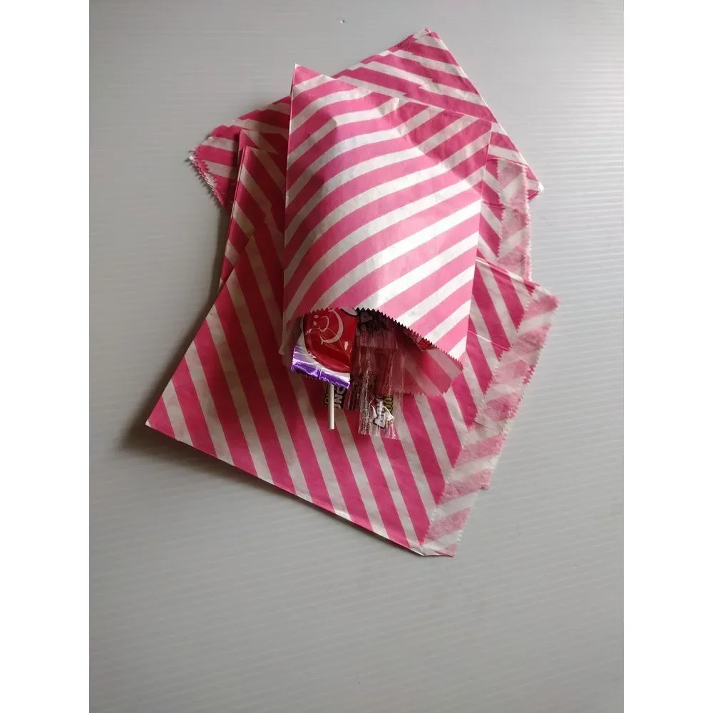 Craft Clouds 5X7 Paper Gift Bags Candy Pink  Stripes Merchandise‎ Bag 100 Pcs